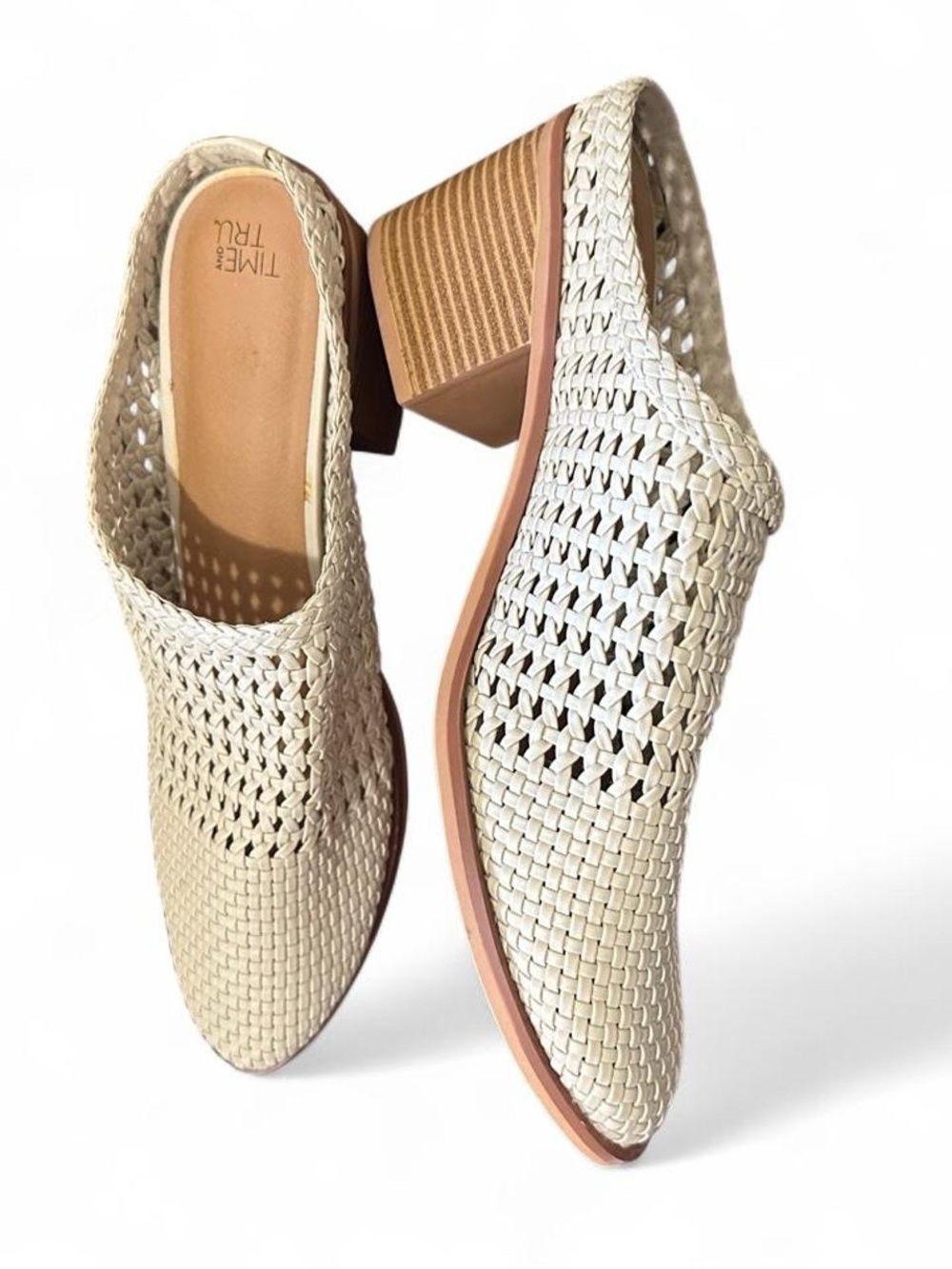 Time and Tru Cream Woven Block Heel Mules
